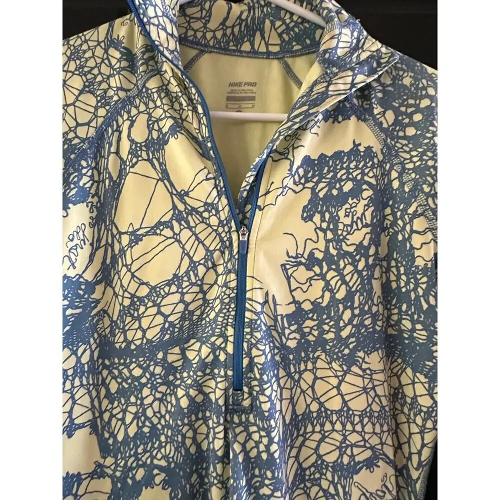 Nike Pro HyperWarm Women's Yellow Blue running 1/4 Zip Top Size Medium